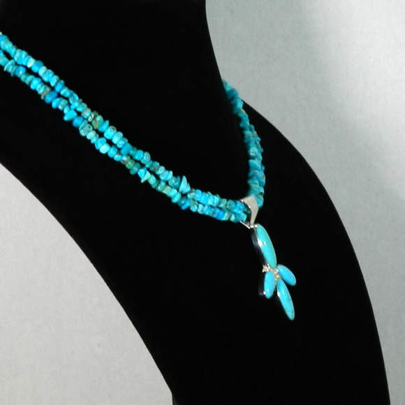 Jay King Turquoise Nugget Double Strand with Pendant 925 Signed - Picture 3 of 9